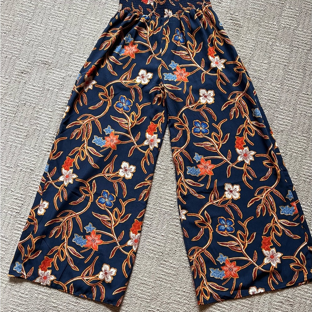 Sienna Sky Navy Floral Wide Leg Pants with Wide Elastic Waistband